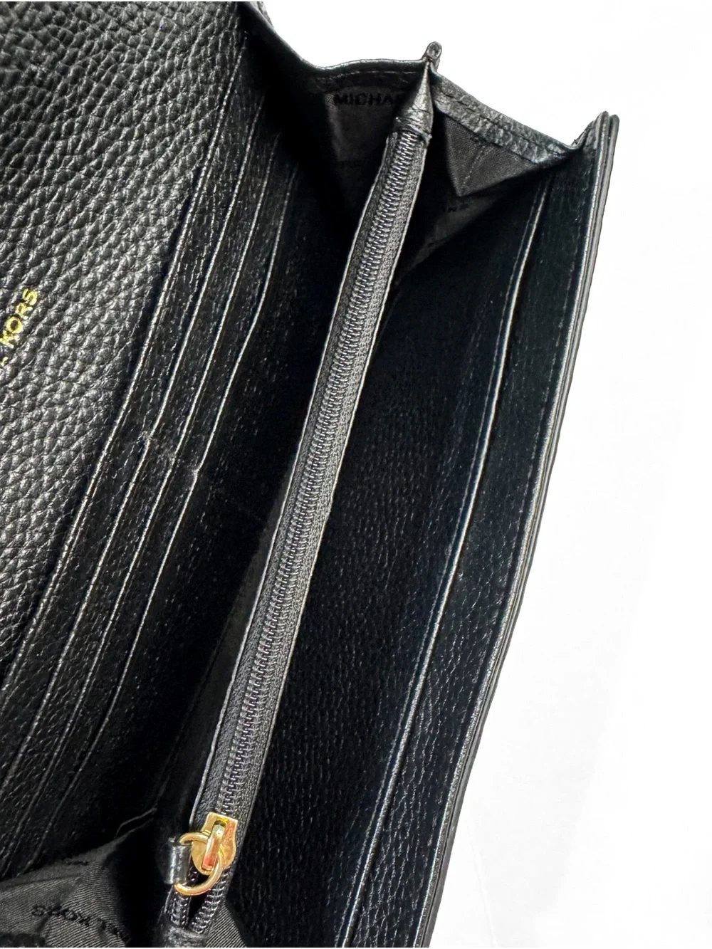Michael Kors Black Pebbled Leather Wallet with Gold MK Emblem